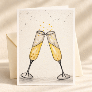 Here’s to You watercolor greeting card with an ivory envelope on a clean ivory background